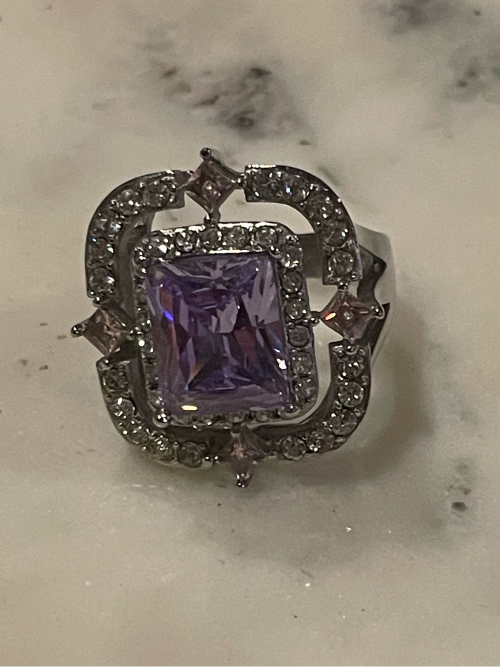 Elegant Purple Square Halo Ring - Women Jewelry Size 9